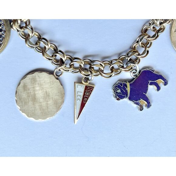 1960s Vintage 10K & 12K Gold Plated 8-Charm Bracelet Robert E Lee HS Dallas, TX - Picture 4 of 13